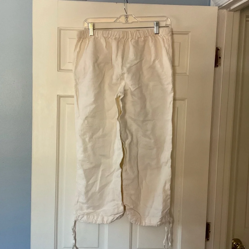 Banana Republic Women’s Linen Pants Size 8 Ecru Tie Cuff Beachy Coastal Nautical